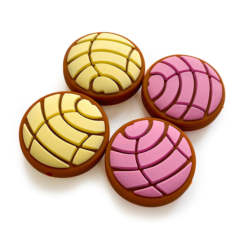 20pcs Silicone Bread Focal Beads Round Pattern Design 3