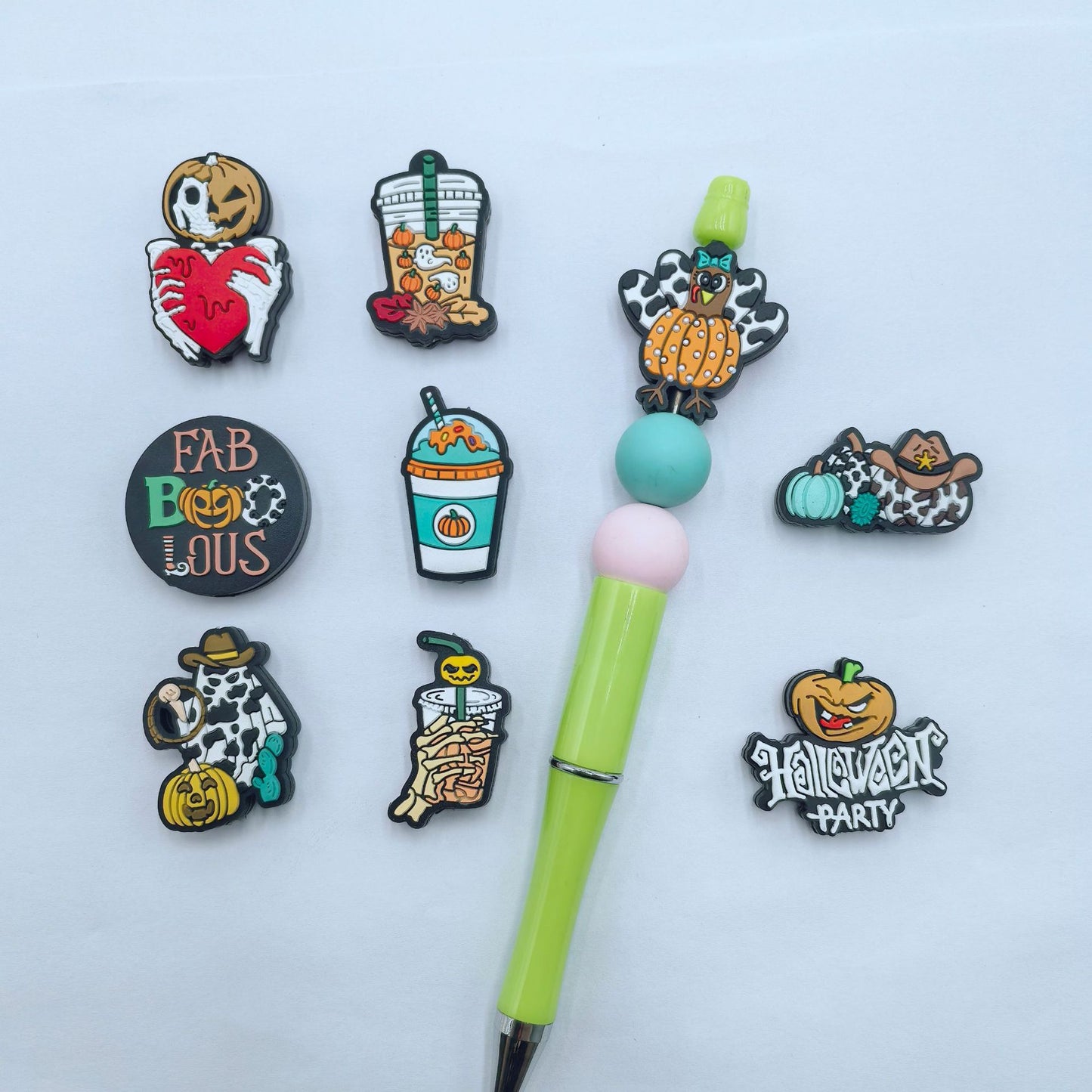20Pcs Silicone Focal Beads Halloween Pumpkin Series Various Designs
