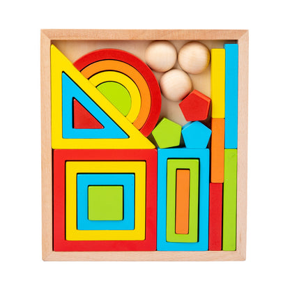Wooden Montessori Toys Geometric Shape Building Blocks Set 7