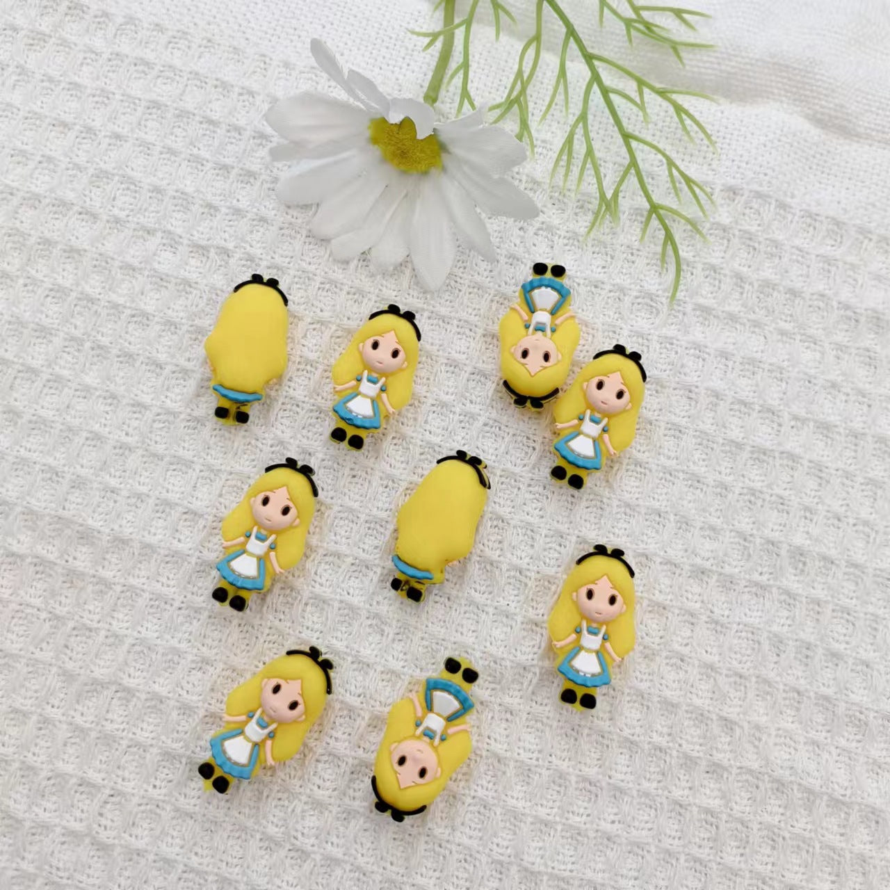 20Pcs Silicone 3D Focal Beads Cute Little Girl Yellow Dress 2
