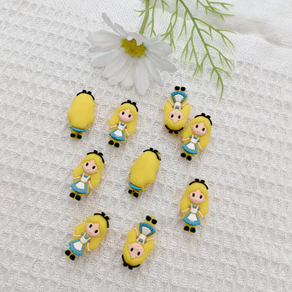 20Pcs Silicone 3D Focal Beads Cute Little Girl Yellow Dress 2