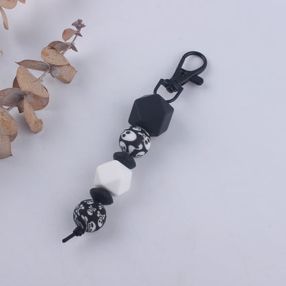 Leopard Print Silicone Bead Keychain with Geometric Beads Charm 11