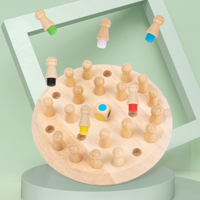 Wooden Memory Chess Educational Toy with Colored Dice 2