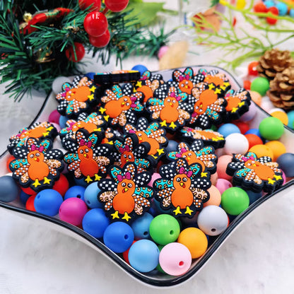 20Pcs Silicone Focal Beads Colorful Peacock Holding Feather Fan 2