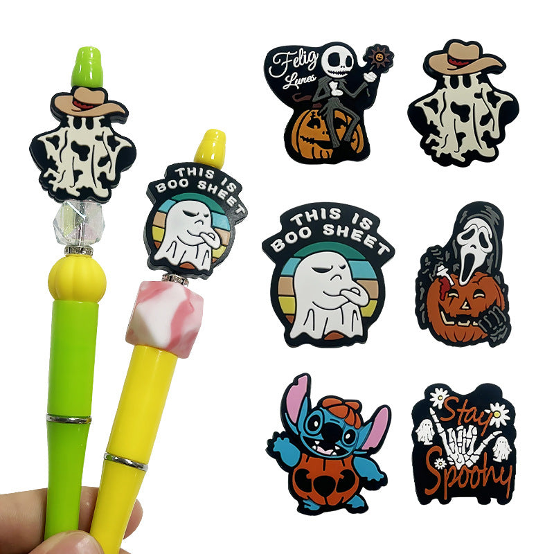 20Pcs Silicone Focal Beads Halloween Cartoon Ghost Pumpkin Designs