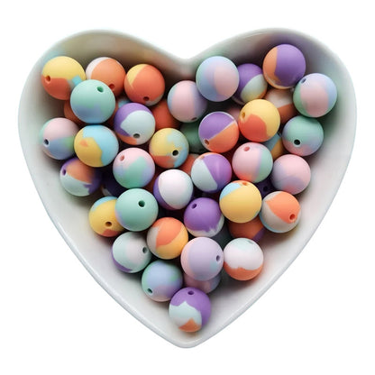 20pcs 15mm Candy Color Tie Dye Silicone Beads Multi Color 5