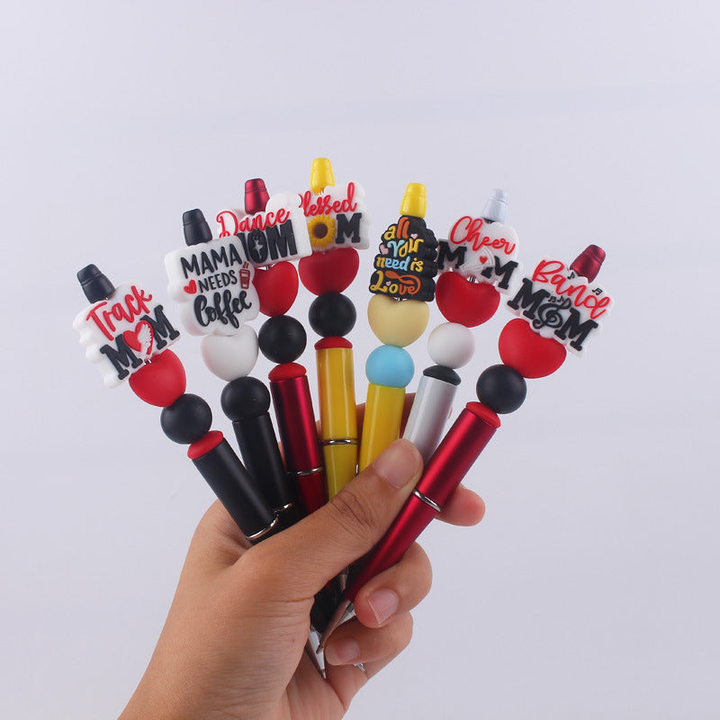 Mom Series Pattern Silicone Beaded Pens Handmade Office School Supplies 2