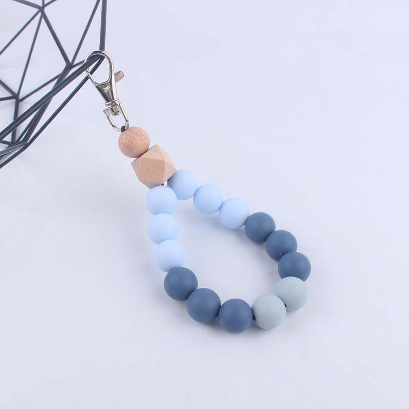 Contrast Wood Octagonal Silicone Bead Wristlet Keychain 7