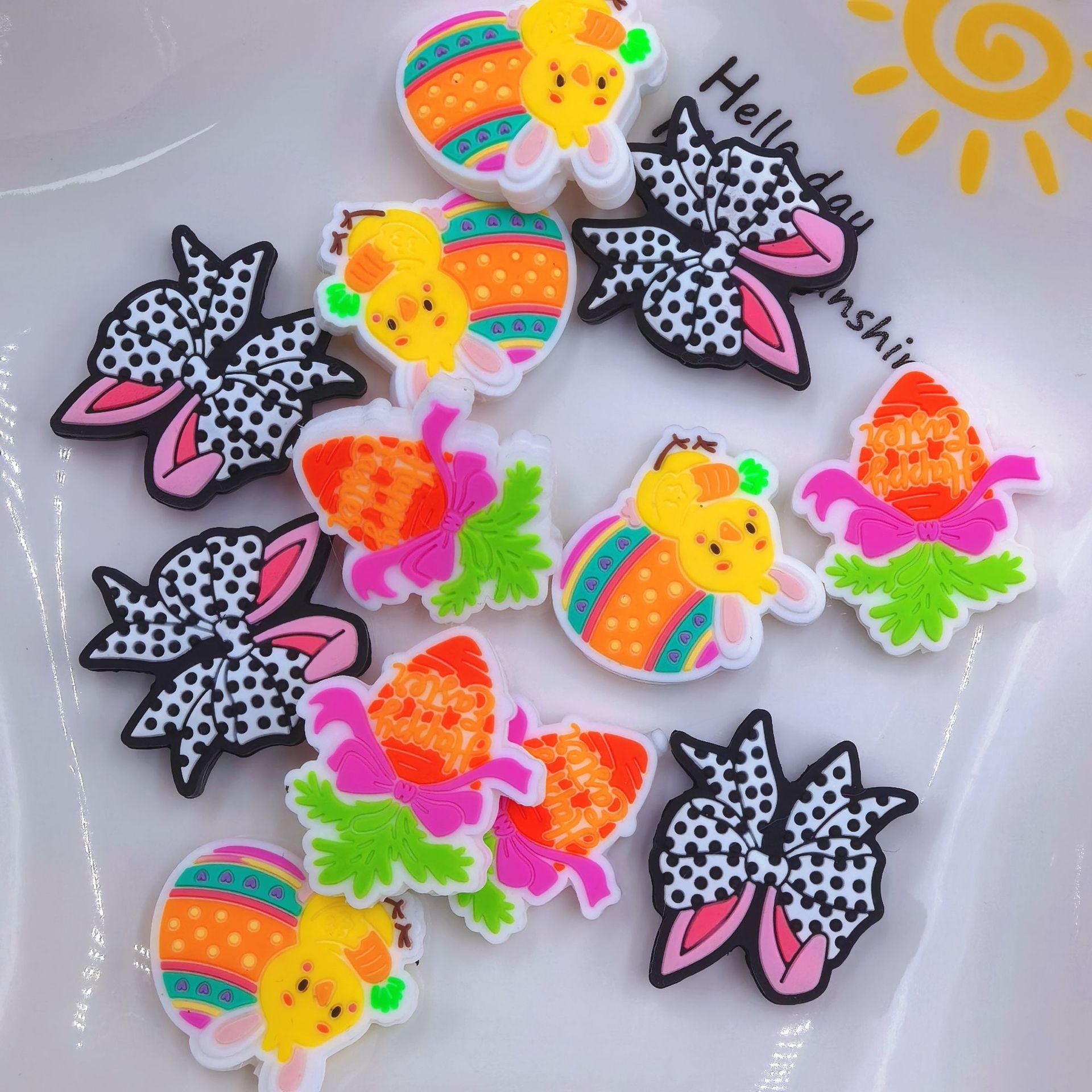 20Pcs Silicone Focal Beads Easter Carrot Bunny Ear Bow 4