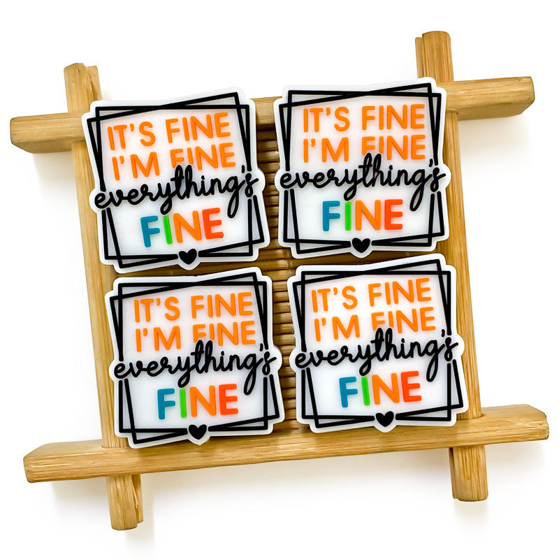 20Pcs Silicone Focal Beads Cartoon Square It's Fine with Printed Text 3