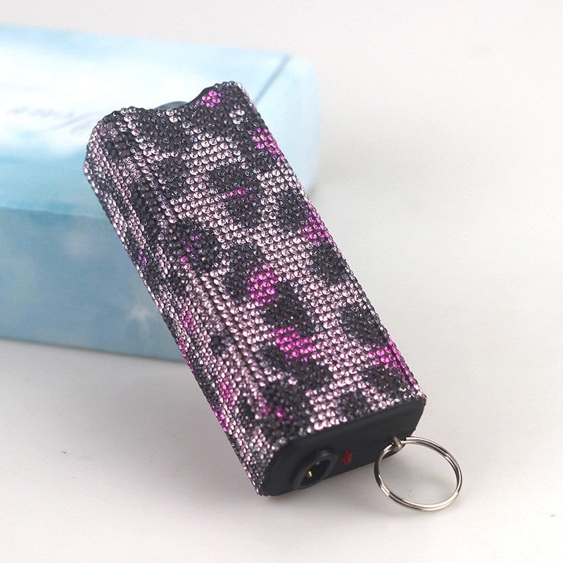 Self Defense Rhinestone Flashlight Electric Shock Keychain 2
