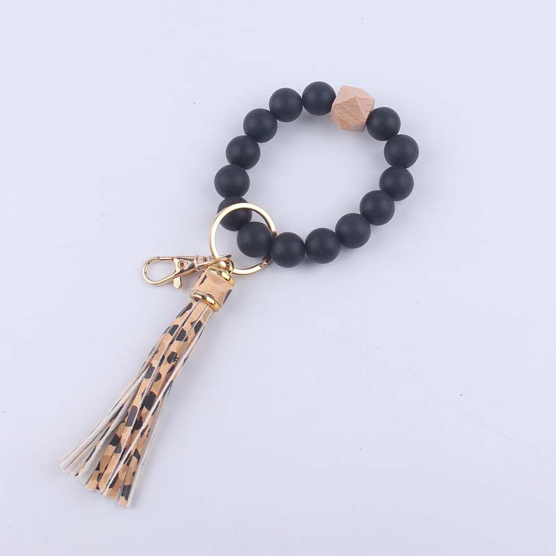Octagonal Silicone Bead Wristlet Keychain with Tassel Charm 15