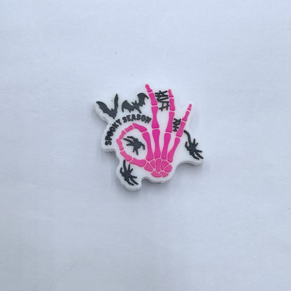 20Pcs Silicone Focal Beads Halloween Skeleton Hand Series Printed Text Design 8