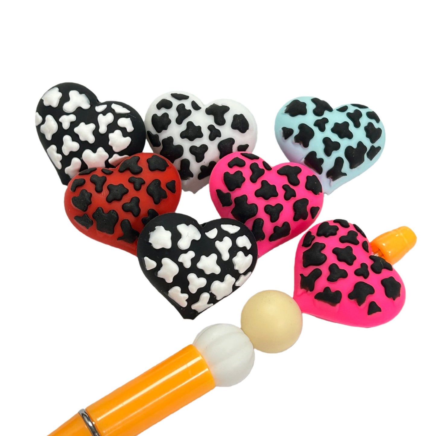 20Pcs Silicone 3D Focal Beads Love Leopard Heart Pattern 2