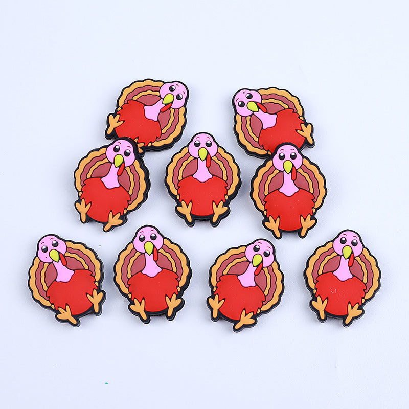 20pcs Silicone Focal Beads Thanksgiving Turkey Side Profile 4
