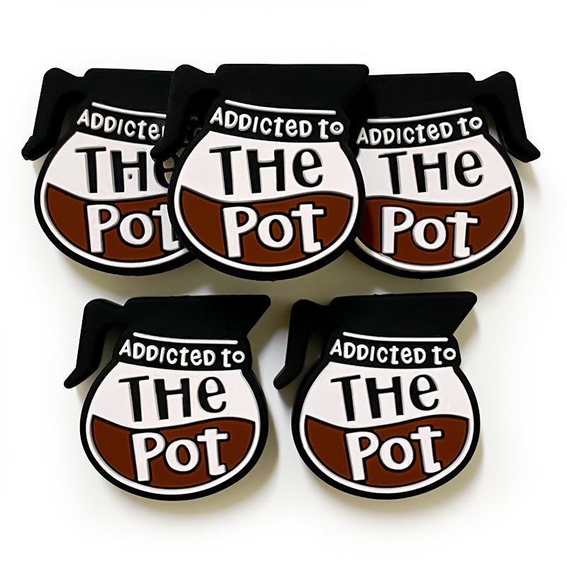 20Pcs Silicone Focal Beads Coffee Pot with Addicted to The Pot Text 4