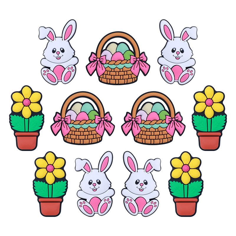 20pcs Silicone Focal Beads Easter Bunny Egg Basket and Flowerpot