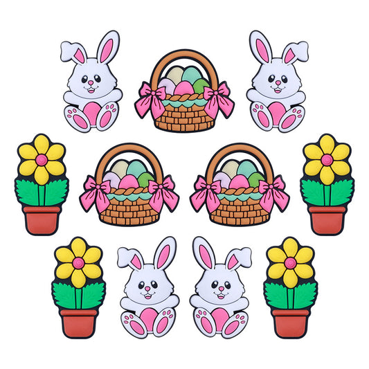 20pcs Silicone Focal Beads Easter Bunny Egg Basket and Flowerpot
