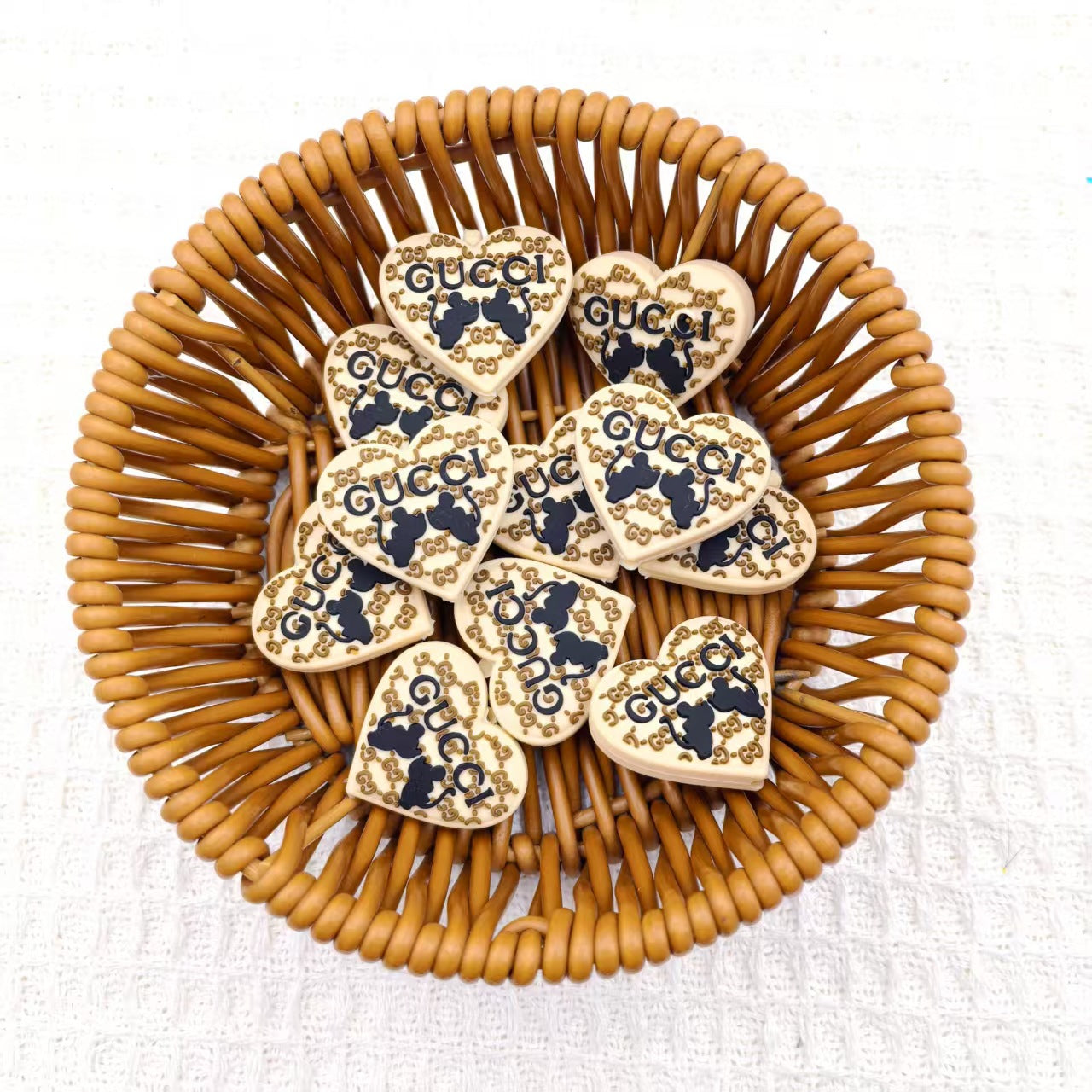 20Pcs Silicone Focal Beads Love Heart Printed Design 5