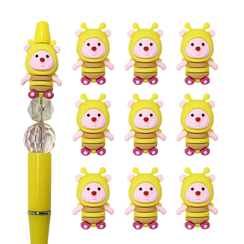 20Pcs Silicone 3D Focal Beads Cartoon Character Wearing Bee Costume 2