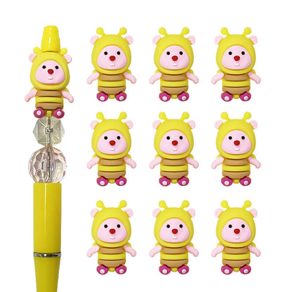 20Pcs Silicone 3D Focal Beads Cartoon Character Wearing Bee Costume 2
