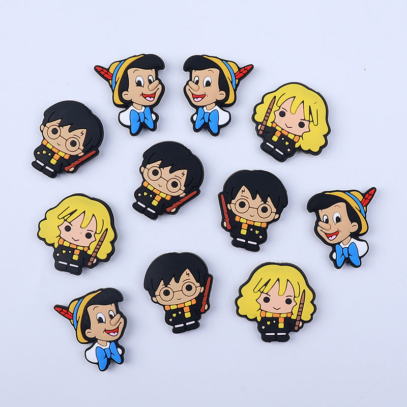 20pcs Silicone Focal Beads Anime Boy with Glasses and Wand Girl with Wand and Scarf Pinocchio Head Side Profile 2