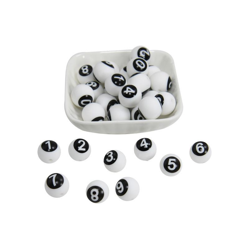50pcs 15mm Silicone Number Beads Printed Design 3