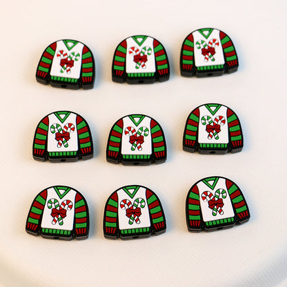20pcs Silicone Focal Beads Sweater Christmas Candy Cane Print 3