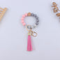 Leopard Print Silicone Bead Wristlet Keychain PU Tassel Charm 9