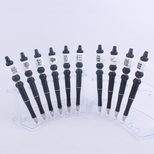 Black Cup Silicone Beaded Pens Handmade Novelty Pen Gift