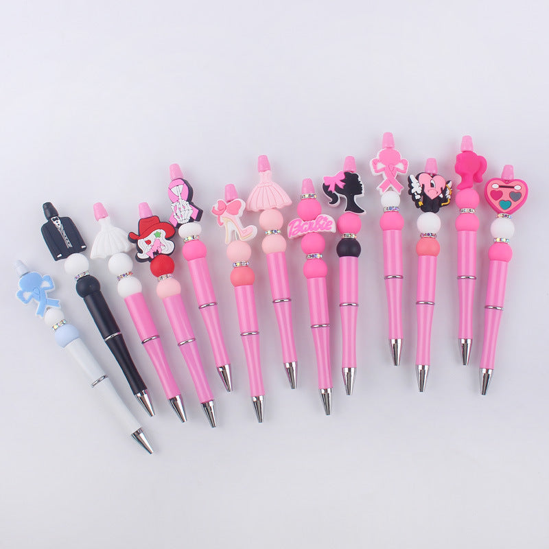 Pink Heart Silicone Beaded Pens Handmade Novelty Office School Gift