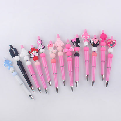 Pink Heart Silicone Beaded Pens Handmade Novelty Office School Gift