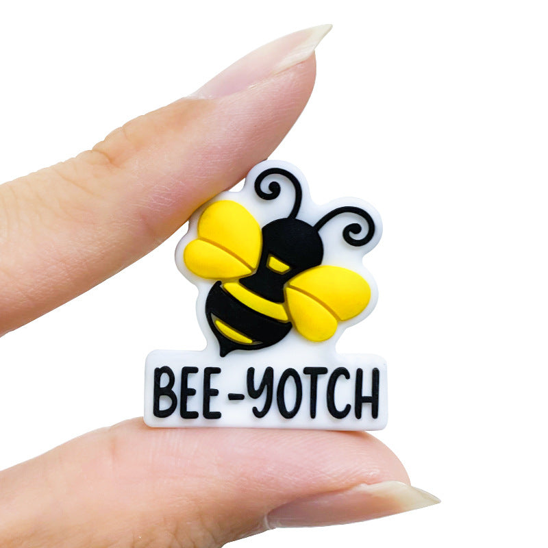 20Pcs Silicone Focal Beads Bee With Printed Text Bee Yotch 5