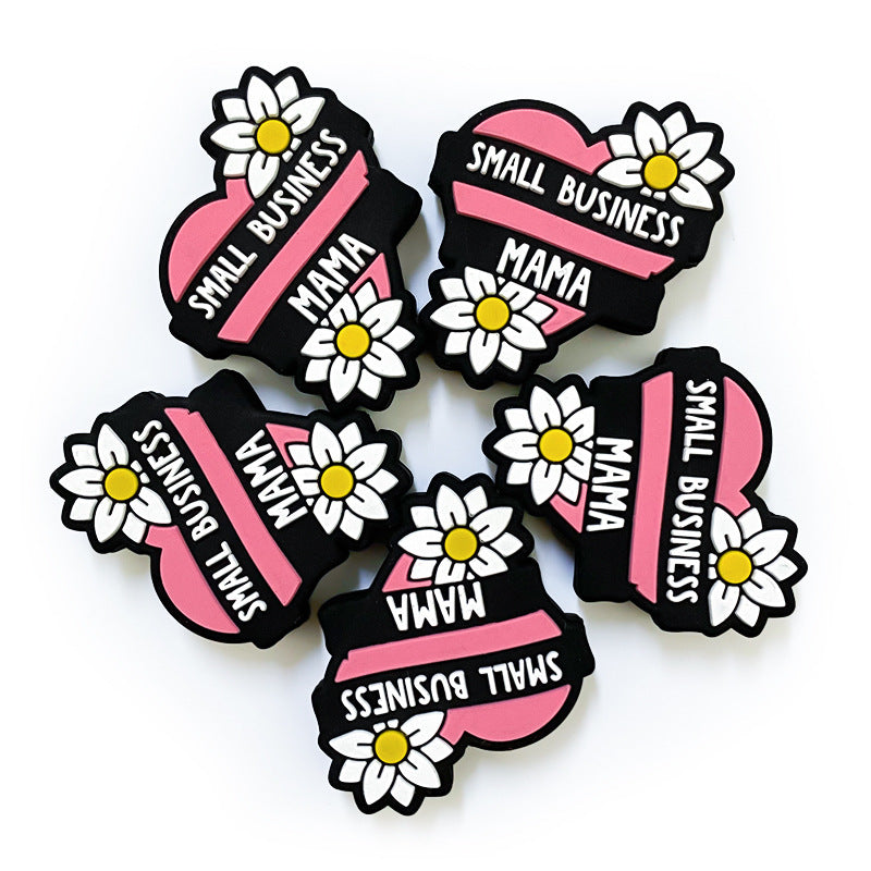 20Pcs Silicone Focal Beads Love Mom White Sunflower Design 2