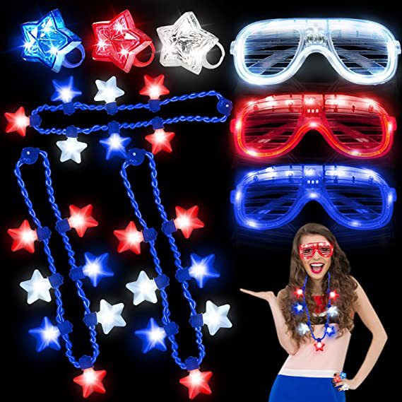 US Independence Day LED Necklace and Glass Party Accessory Set