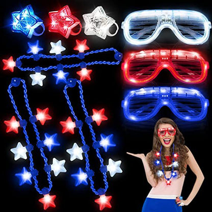 US Independence Day LED Necklace and Glass Party Accessory Set