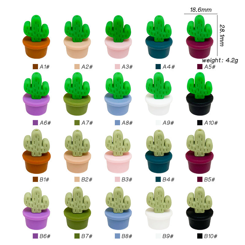 20Pcs Silicone 3D Focal Beads Flowerpot Cactus Fleshy with Colorful Pots 3