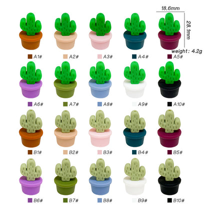 20Pcs Silicone 3D Focal Beads Flowerpot Cactus Fleshy with Colorful Pots 3