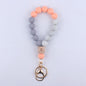 Octagonal Silicone Bead Wristlet Keychain with Wooden Accent 13