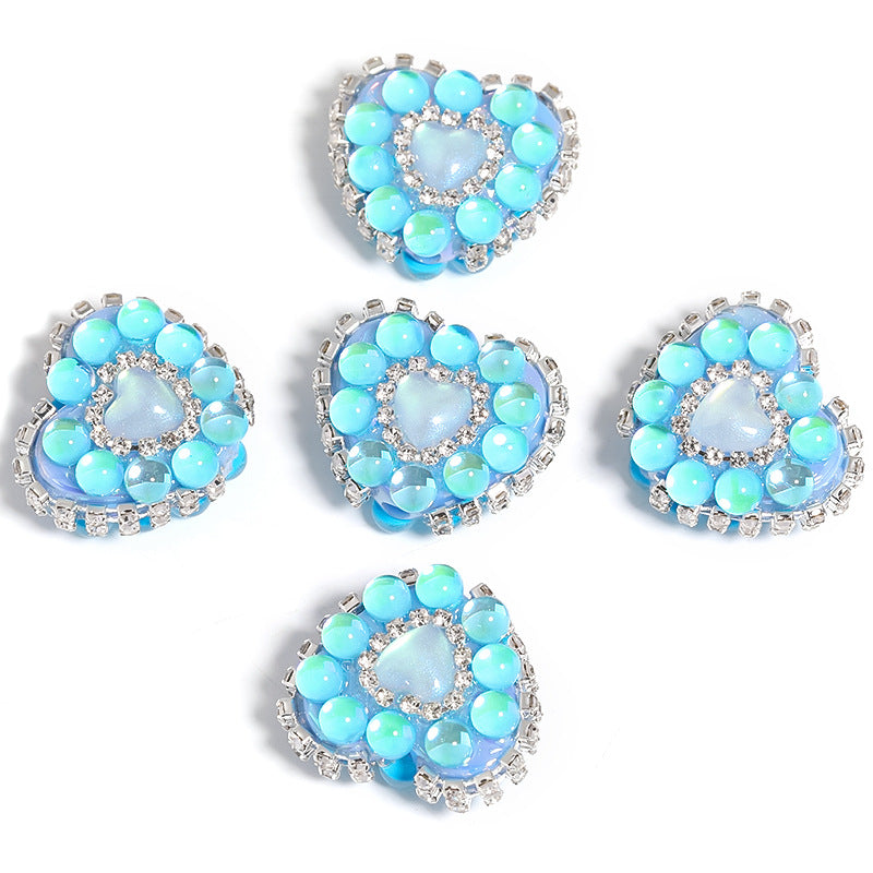 5pcs 21x25mm Chain Heart Rhinestone Beads Jewelry Making 10