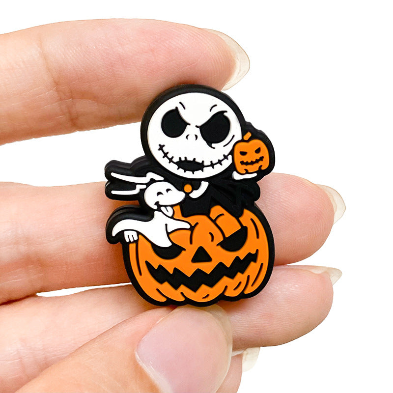 20Pcs Silicone Focal Beads Halloween Pumpkin Skull Holding Pumpkin 5