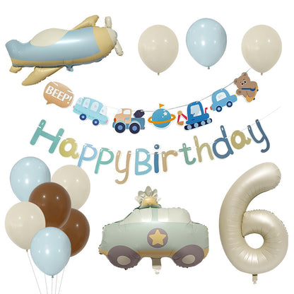 Retro Police Car and Airplane Foil Balloons Birthday Party Set 9
