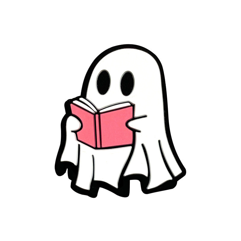 20pcs Silicone Focal Beads Halloween White Ghost Reading Book 6