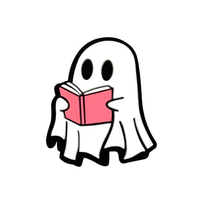 20pcs Silicone Focal Beads Halloween White Ghost Reading Book 6