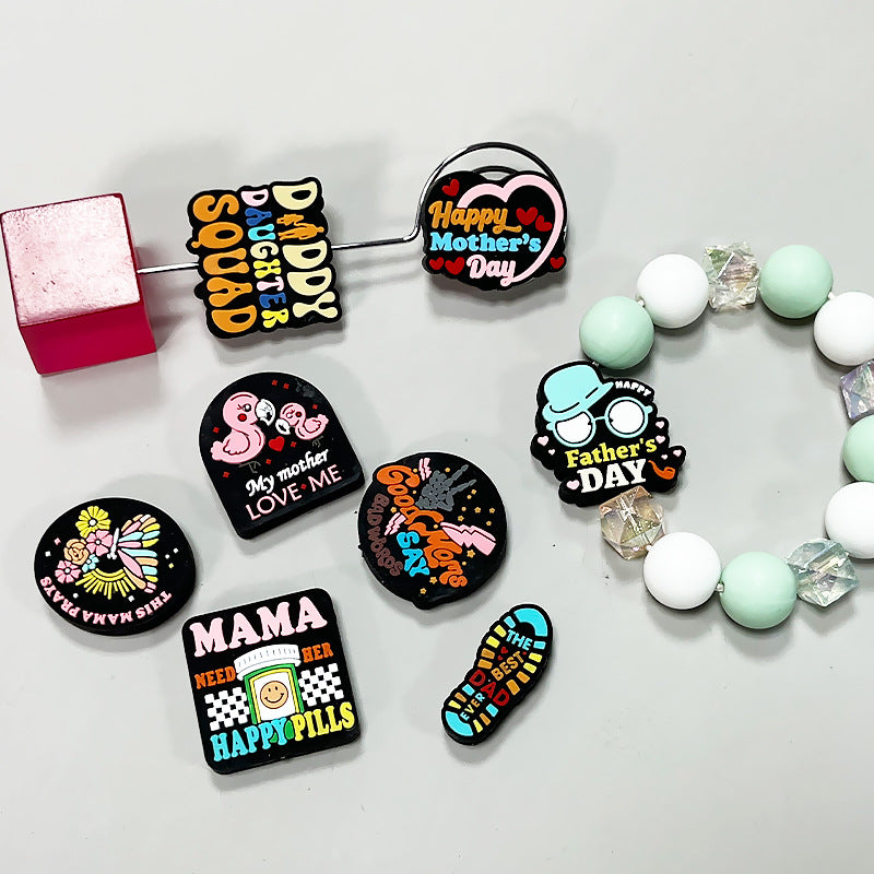 20Pcs Silicone Focal Beads Mother Father'S Day Text and Symbol Design 4