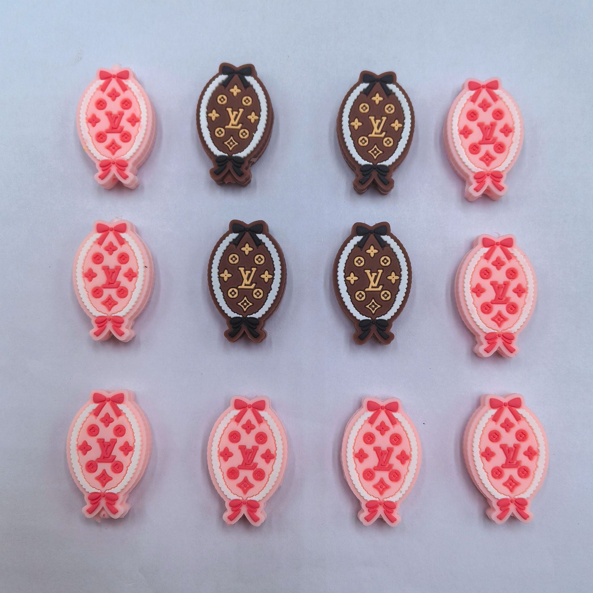 20Pcs Silicone Focal Beads Magic Mirror Bow Accent Brown and Pink 5