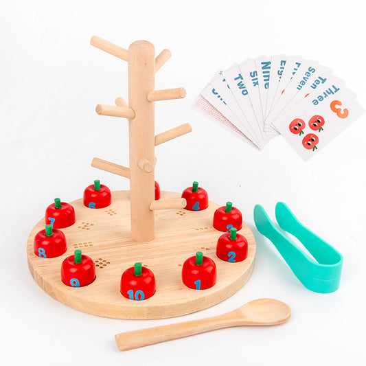 Wooden Apple Montessori Toys Educational Counting Game for Kids