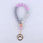 Octagonal Silicone Bead Wristlet Keychain with Wooden Accent 11