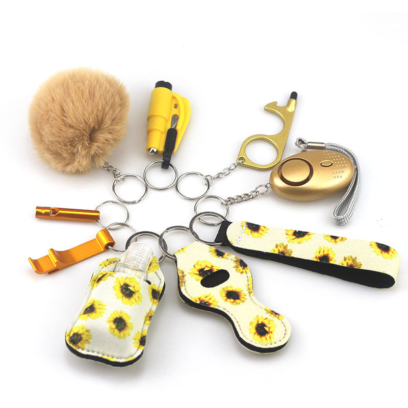 Outdoor Self Defense Alarm Whistle Pompom Keychain 10 Pack 14