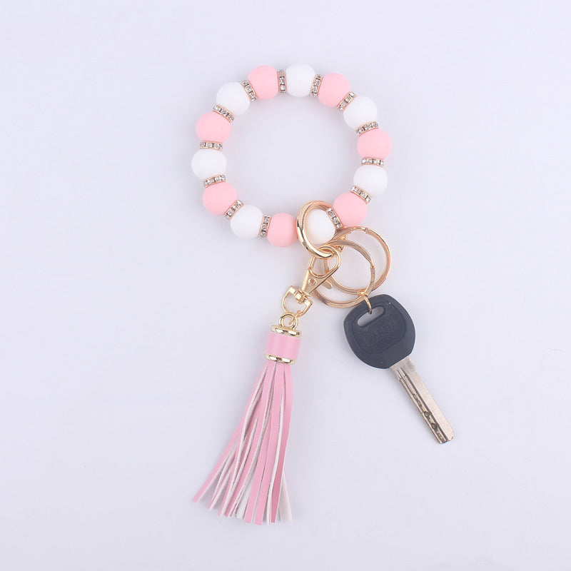 Tassel Silicone Bead Wristlet Keychain with Spacer Beads 11